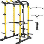 2024 Upgraded T2 Power Cage Muti-Function Power Rack with Lat Pulldown System Squat Rack with Weights and Bar Set for Home Gym with Unique Training Attachment