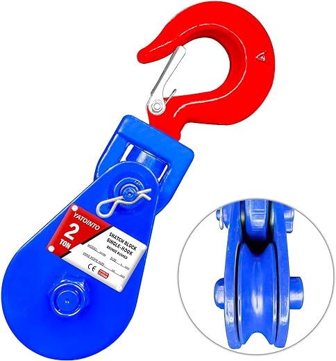 2 ton Snatch Block with Hook, 3" Sheave 3/8" Inch Wire Rope Snatch Block, 4400lbs Snatch Pulley for Rollback Wrecker Car Hauler Winch