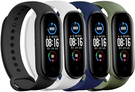 (4/5/8 PACK) Xiaomi Mi 5 & Mi 6 Strap/Amazfit Band 5 Replacement Bands for Mi Band 5 & Mi 6 SmartWatch Bands & Amazfit Band 5, Skin-Friendly Soft & Flexible Silicone Straps for Male and Female