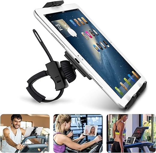 AboveTEK Universal Handlebar Mount for iPad, Indoor Cycling Bike iPad/iPhone Mount – Anti-Shock 360 Degree 3.5” to 12” Expandable Pole Strap Phone Holder for Gym, Treadmill, Spin Bike, Elliptical
