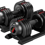 Adjustable Dumbbell, 22lb/44lb/52lb Dumbbell Set with Tray for Workout Strength Training Fitness, Adjustable Weight Dial Dumbbell with Anti-Slip Handle and Weight Plate for Home Exercise