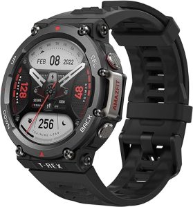 Amazfit T-Rex 2 Rugged Smart Watch, Military Certified, GPS, 24-Day Battery Life, Heart Rate, VO2, SPO2 Monitoring, Pacer, Altitude, 10 ATM Water-Resistant, Sleep Monitoring (Black)