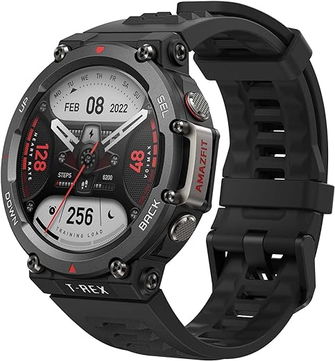 Amazfit T-Rex 2 Rugged Smart Watch, Military Certified, GPS, 24-Day Battery Life, Heart Rate, VO2, SPO2 Monitoring, Pacer, Altitude, 10 ATM Water-Resistant, Sleep Monitoring (Black)