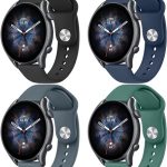 Amzpas Silicone Band for Amazfit GTR 3 Pro/ GTR 3/ GTR 2e/ GTR 2/ GTR 4/ Amazfit GTR 47mm Smart Watch, 22mm 4 Pack Soft Quick-Release Replacement Wristband with Simple Buckle, Sport Strap for Men Women