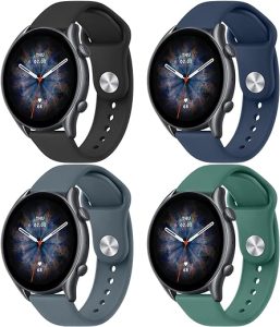 Amzpas Silicone Band for Amazfit GTR 3 Pro/ GTR 3/ GTR 2e/ GTR 2/ GTR 4/ Amazfit GTR 47mm Smart Watch, 22mm 4 Pack Soft Quick-Release Replacement Wristband with Simple Buckle, Sport Strap for Men Women