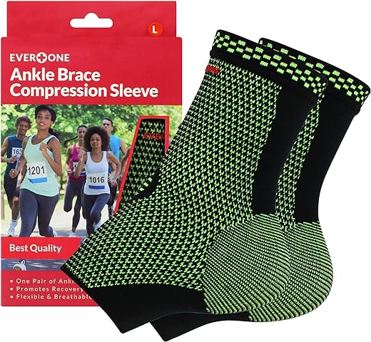 Ankle Brace Compression Support Sleeve For Injury Prevention, Healing and Recovery, Unisex, Large (1 Pair)