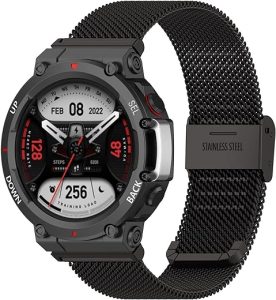 Bands Compatible with Amazfit T-Rex 2 Watch Strap Quick Release Waterproof Silm Metal Adjustable Stainless Steel Replacement Band for Amazfit T-Rex 2 Smartwatch