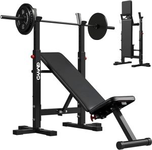 Bench Press with Squat Rack, GMWD Foldable 660LBS Weight Bench Set, Multi-Functional Chest Press Machine with Bar Holder, Flat Incline Bench for Chest, Shoulder Home Gym Equipment, Black