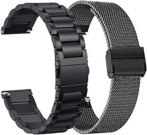 Compatible with Amazfit GTS 4 Mini/GTS 4 / GTS 3/ GTS 2/ GTS 2 Mini/GTS 2e/ GTS Bands, 2 Pack Stainless Steel Mesh Strap Bracelet Replacement for Amazfit Bip/Bip 3 Pro/Bip U Pro Man Women
