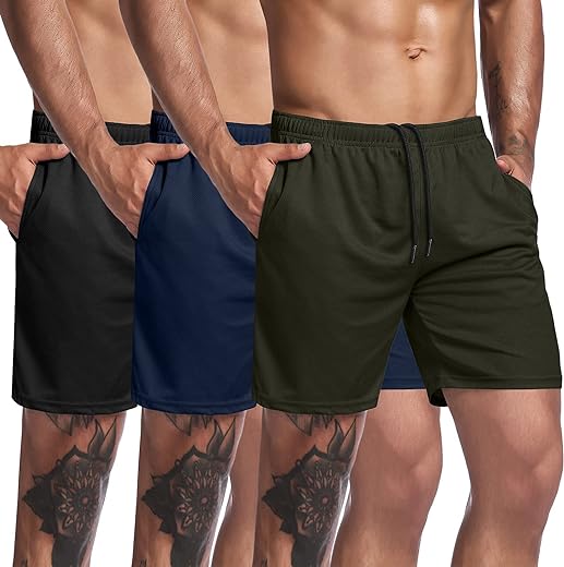 COOFANDY Men's 3 Pack Workout Gym Shorts Mesh Athletic Shorts Lightweight Bodybuilding Training Short Pants with Pockets