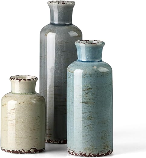 CwlwGO- Ceramic vase 3 Piece Set, Small Flower vase for Home Decoration, Modern Farmhouse Decoration, Living Room,Table Shelf, Centerpieces Decoration, Fireplace and Entrance Decoration-Multicolor……