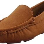 DADAWEN Toddler Little Kid Boys Girls Soft Suede Leather Slip On Penny Loafer Dress Shoes Moccasin Flat Boat Shoes Wedding Church Oxford