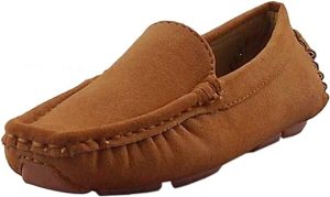 DADAWEN Toddler Little Kid Boys Girls Soft Suede Leather Slip On Penny Loafer Dress Shoes Moccasin Flat Boat Shoes Wedding Church Oxford