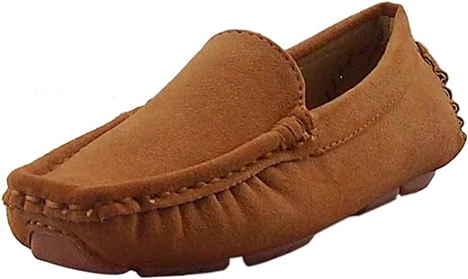 DADAWEN Toddler Little Kid Boys Girls Soft Suede Leather Slip On Penny Loafer Dress Shoes Moccasin Flat Boat Shoes Wedding Church Oxford