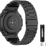 E ECSEM Compatible with Amazfit T-Rex Bands, Amazfit T-Rex Pro Watch Strap Solid Stainless Steel Metal Replacement Bracelet Strap fit for Amazfit T-Rex A1918 Smartwatch, Adjustable