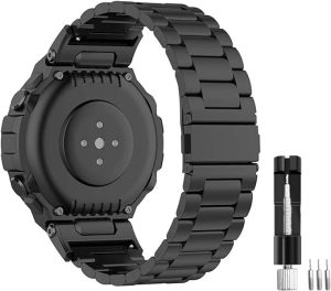 E ECSEM Compatible with Amazfit T-Rex Bands, Amazfit T-Rex Pro Watch Strap Solid Stainless Steel Metal Replacement Bracelet Strap fit for Amazfit T-Rex A1918 Smartwatch, Adjustable