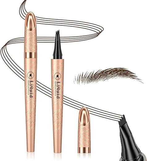 Eyebrow Pencil Microblade Eyebrow Pen, Eyebrow Pen Micro 4 Point Brow Pen Lift & Snatch, Smudge-proof Natural Eyebrow Hair, Waterproof Long-Lasting Brow Microfilling Eyebrow Pen (Dark Brown)