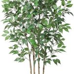 Ficus Artificial Tree 6ft Fake Silk Plant for Home Decor Indoor, Faux Floor Tree in White Imitation Ceramic Planter with Green Fake Moss for Home Office Corner Indoor Decor, Set of 1