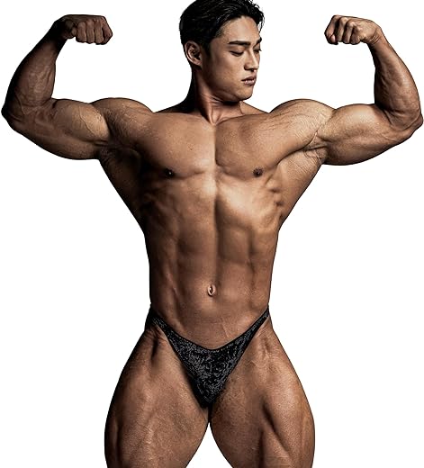 FIED V Cut Bodybuilding Trunks Posing Suits Competition velvet (30" L, Black)
