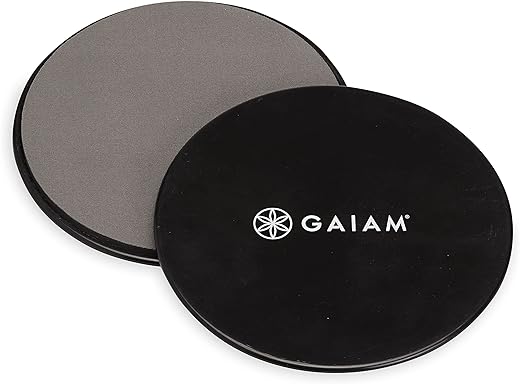 Gaiam Core Sliding Discs - Dual Sided Workout Sliders for Carpet & Hardwood Floor - Home Ab Pads Exercise Equipment Fitness Sliders for Women and Men, Grey/Black