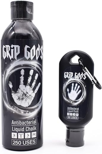 Grip Gods Liquid Chalk Combo Travel Bottle (50ML) & Refill Bottle (250ML) for Weight Lifting, Gym, Rock Climbing, Pole Grip, Gymnastics, Sports, and Workout Chalk.