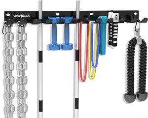 Home Gym Storage Rack - Multi-Purpose Heavy Duty Gym Rack Organizer, Wall Mount Barbell Rack Gym Equipment Hanger for Olympic Barbells, Resistance Bands, Jump Ropes, Row Handles, etc. (26", 12 Hook)