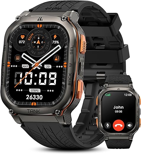 KOSPET Tank M3 Ultra Smart Watch with GPS, 50M Waterproof, Compass, Altitude, Pressure, 60-Day Long Battery Life, Military Graded(Full Metal), Bluetooth Call, 1.96'' AMOLED Always-on Display, AI Voice