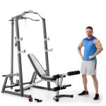 Marcy Pro Deluxe Cage System with Weightlifting Bench All-in-One Home Gym Equipment PM-5108,Black/Silver