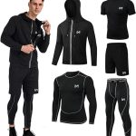 MEETYOO mens 5pcs Men's Compression Sets Pants Long Sleeve Shirt Athletic Shorts Running JacketShirt