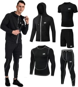 MEETYOO mens 5pcs Men's Compression Sets Pants Long Sleeve Shirt Athletic Shorts Running JacketShirt