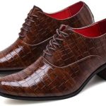 Men's Stone Pattern Chunky Heel Leather Dress Oxford Shoes Fashion Classic Pointed Toe Lace Up Low Top Business Formal Derby Shoes