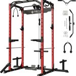 Mikolo Power Cage, Power Rack with LAT Pulldown, 1200 Pounds Capacity Workout Cage with More Training Attachments, Squat Rack for Home Gym, F4 Versions