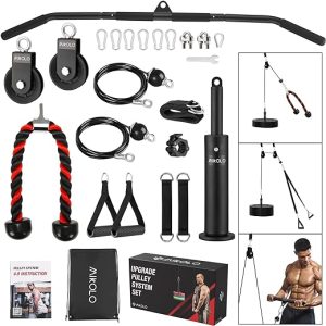 Mikolo Upgraded Weight Cable Pulley System Gym, LAT and Lift Pulley System, Cable Pulley Attachments with Adjustable Length Cable for Full Body Training, Home Gym Pulley System Set, 2023 Version
