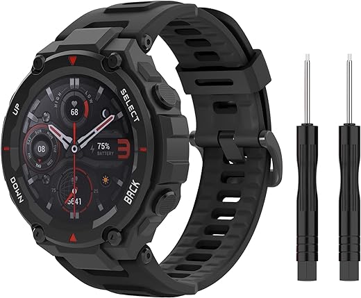 MoKo Watch Band Compatible with Amazfit T-Rex/T-Rex Pro Smartwatch, Soft Silicone Replacement Sport Strap Breathable Wristband Bracelet with Tools, Black