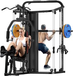 Multifunction Home Gym System Workout Station,Smith Machine with 138LB Weight Stack, Leg Press, LAT Station for Full Body Training (Home Gym Station)
