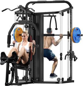 Multifunction Home Gym System Workout Station,Smith Machine with 138LB Weight Stack, Leg Press, LAT Station for Full Body Training