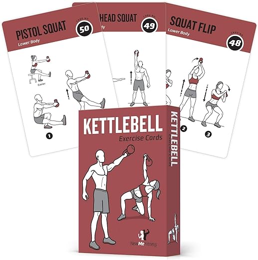 NewMe Fitness Kettlebell Workout Cards, Instructional Fitness Deck for Women & Men, Beginner Fitness Guide to Training Exercises at Home or Gym