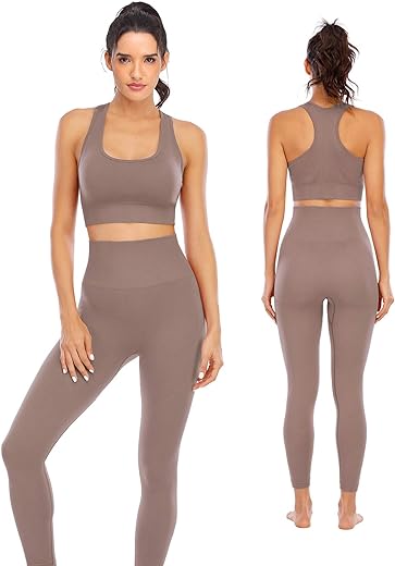 NOVA ACTIVE Workout Sets for Women 2 Piece High Waisted Seamless Leggings with Padded Stretchy Sports Bra Sets Gym Clothes