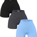 OQQ Women's 3 Piece Yoga Shorts Ribbed Seamless Workout High Waist Athletic Leggings