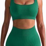 OQQ Workout Outfits for Women 2 Piece Seamless Ribbed High Waist Leggings with Sports Bra Exercise Set…