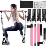 Pilates Bar Kit with Resistance Bands,3-Section Pilates Bar with Stackable Bands Workout Equipment for Legs,Hip,Waist and Arm,Exercise Fitness Equipment for Women & Men Home Gym Yoga Pilates