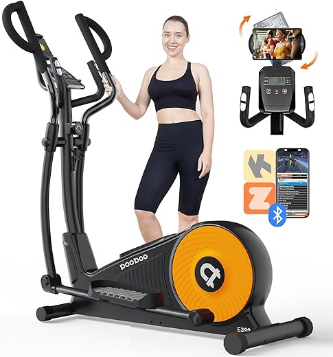 pooboo Elliptical Machine, Elliptical Exercise Machine with 16-Level Resistance& Hyper-Quiet Magnetic Driving System, Elliptical Machine for home with LCD Monitor&15.5IN Stride, 400LBS Weight Capacity
