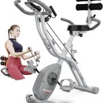 Pooboo Folding Exercise Bike Magnetic Resistance, Multi-functional, Enhanced Comfort Design, 8-Level Resistance Adjustment, LCD Display, Heart Rate Sensor, 330LB Capacity 5-in-1 Stationary Bike Ideal for the Entire Family