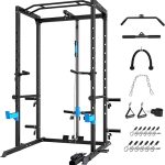 Power Cage, Multi-Functional Power Rack with J-Hooks, Dip Handles, Landmine Attachment and Optional Cable Pulley System for Home Gym