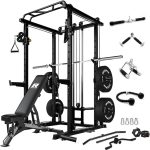 RitFit Multi-function Squat Rack Power Cage PPC03 with Cable Crossover System, 1000LBS Capacity Power Rack and Packages with Optional Weight Bench, Olympic Barbell Weight Set, for Garage & Home Gym