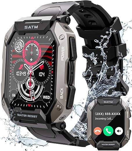 Smart Watches for Men - 2.01'' HD Display, 80 Days Long Battery, IP68 Waterproof, Bluetooth Call, 100 Sport Modes Fitness Tracker Watch, Heart Rate/Blood Oxygen/Sleep Monitor Smart Watch for Android