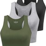 Sports Crop Tank Tops for Women Cropped Workout Tops Racerback Running Yoga Tanks Cotton Sleeveless Gym Shirts 3 Pack
