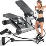 Sunny Health & Fitness Mini Steppers for Exercise at Home, Stair Step Workout Machine With Resistance Bands, Full Body Cardio Equipment, Optional Smart stepper With SunnyFit App Connection
