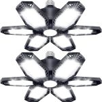 TANBABY 2 Pack LED Garage Lights, Total 30000LM Deformable Best Garage Light Ceiling LED Shop Lights, 150W E26/E27 LED Light Garage Lighting with 6+1 Adjustable Panels Garage Bulb for Basement, Attic