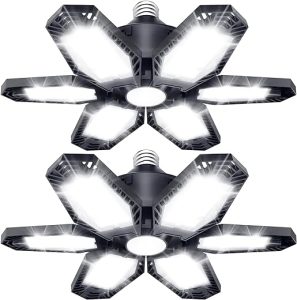 TANBABY 2 Pack LED Garage Lights, Total 30000LM Deformable Best Garage Light Ceiling LED Shop Lights, 150W E26/E27 LED Light Garage Lighting with 6+1 Adjustable Panels Garage Bulb for Basement, Attic